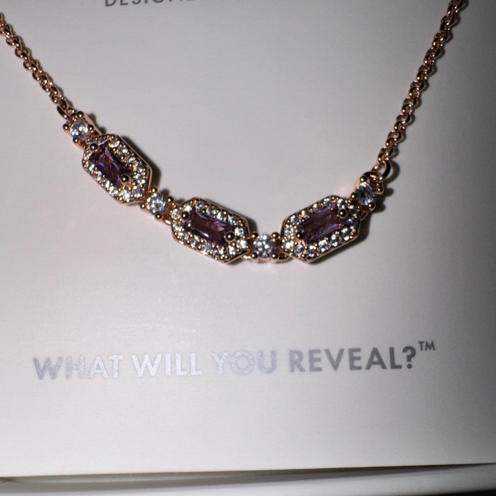 Bomb Party Amethyst Cubic Zirconia Necklace with Rose Gold Plating - Picture 3 of 8